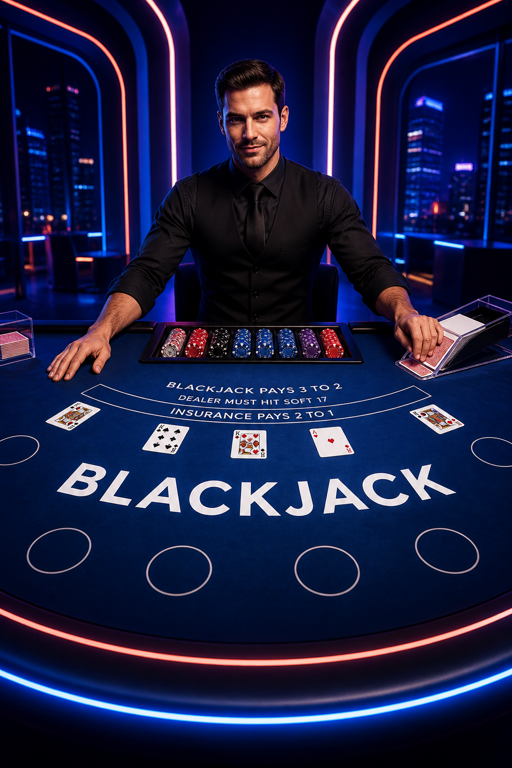 Blackjack table with cards and dealer area