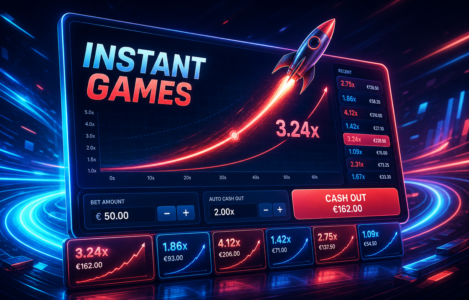 Abstract instant casino game with a rising result path