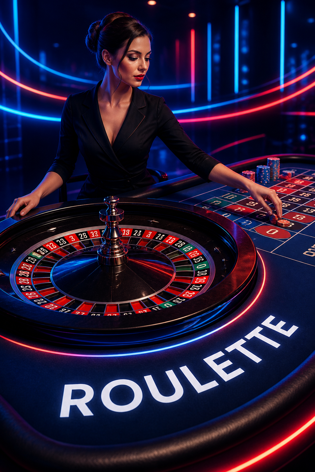 European roulette wheel and betting layout